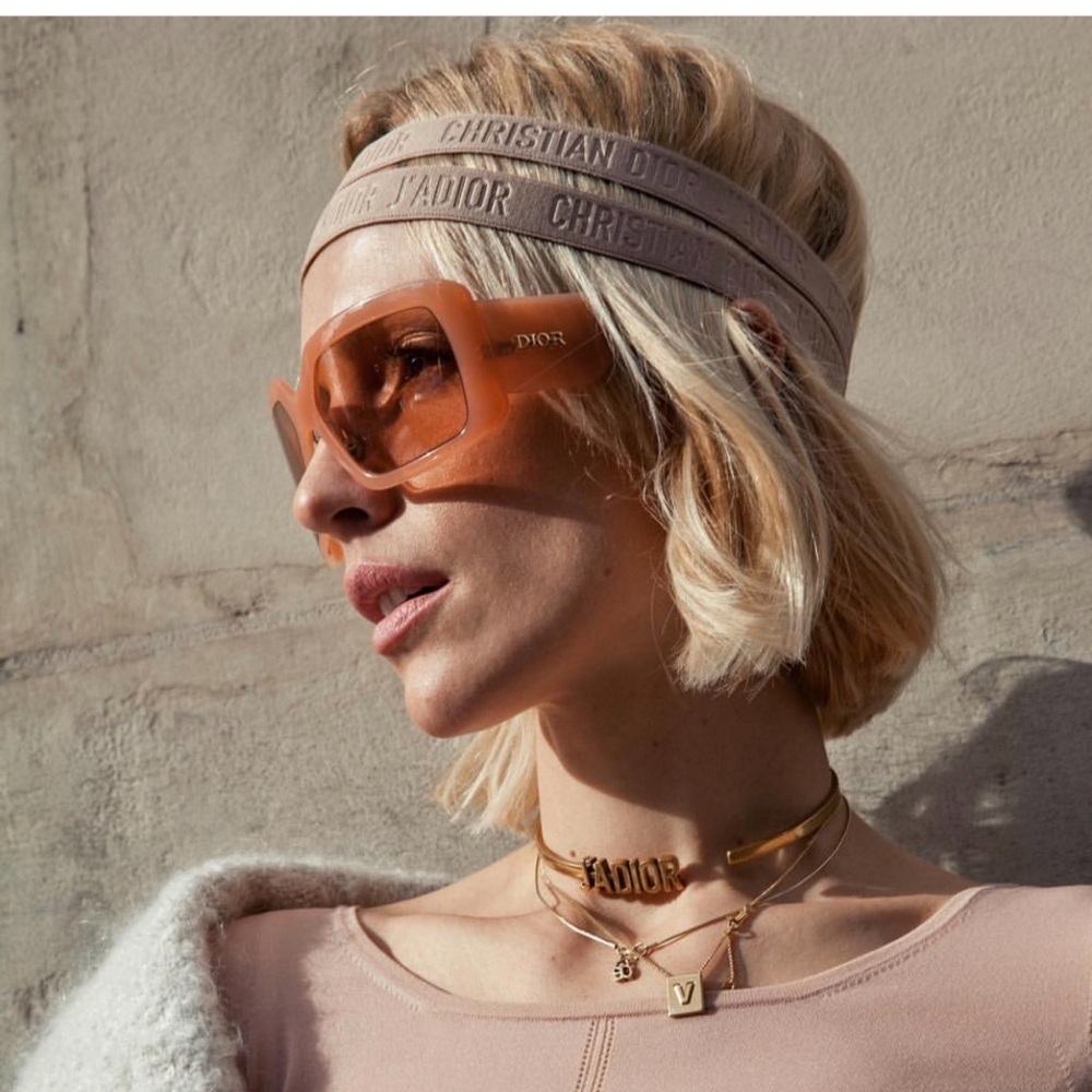 Christian Dior J’Adior Elastic Headband – Logo Stretch Hair Band – Nude Beige